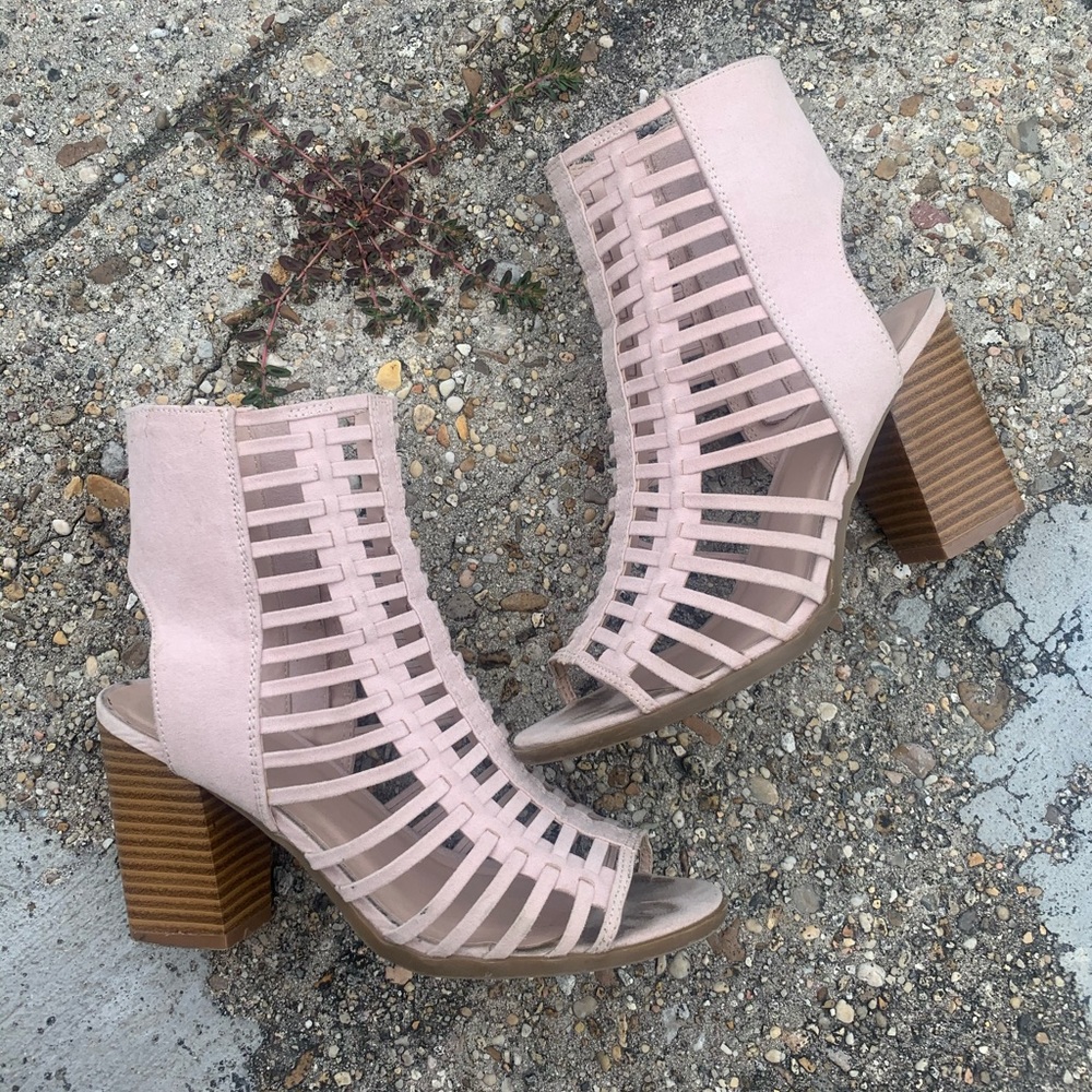 Charlotte Russe light pink caged peep toe heels